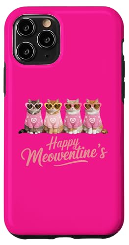 Hülle für iPhone 11 Pro Happy Meowentine's Cute Cats Lustiges Katzen-Wortspiel zum Valentinstag von Feline Valentine's Day Shirt Funny Cat Lover Gift