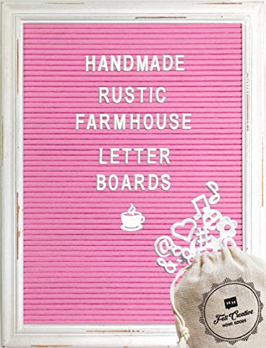 Pinkes Filz-Buchstabenbrett mit rustikalem Holzrahmen und weißem Rahmen, rustikales Bauernhaus-Briefbrett, Schild mit Ständer, 30,5 x 40,6 cm, Filztafel, austauschbares Nachrichtenbrett mit 350 von Felt Creative Home Goods