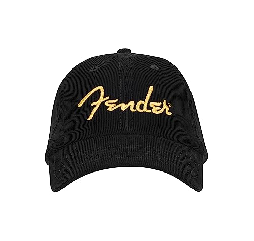 Fender® Gold Spaghetti Logo Corduroy Baseball Hat, Black, One Size von Fender