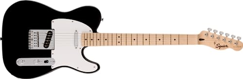 Squier by Fender Sonic Telecaster, E-Gitarre, Ahorngriffbrett, Weiße Schlagplatte, Schwarz, Inklusive kostenloser virtueller Kurse auf Fender Play von Fender