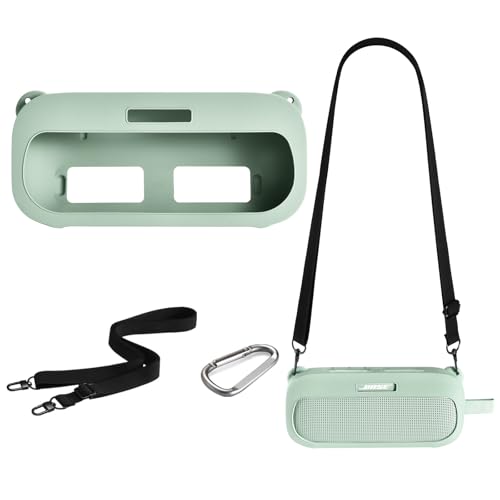 Fenmaru Silikon-Schutzhülle für Bose SoundLink Flex 2/ Flex Lautsprecher,Tragbare Silikonhülle Mit Schultergurt für Bose SoundLink Flex (2.Gen.),Schutz Cover Case Mit Bergsteigerschnalle (Hellgrün) von Fenmaru