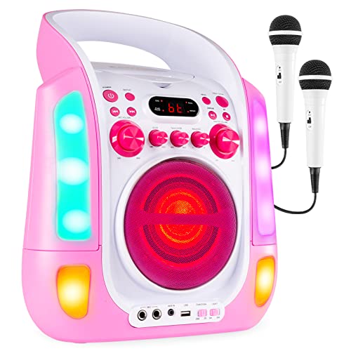 Fenton SBS30P - CD Player, Karaoke Anlage mit 2 Mikrofonen, Karaoke Maschine mit Bluetooth, USB mit MP3-Player, LED Lichteffekt und Echo Effekt, Musikbox, CD Spieler für Kinder - Rosa von Fenton