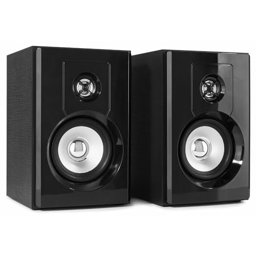 Fenton SHF404B - Studiomonitor, Bluetooth Lautsprecher-Set mit USB-Anschluss und MP3 Player, Aux Eingang, Aktivboxen, Regal-Lautsprecher 80 Watt 4 Zoll - Schwarz von Fenton