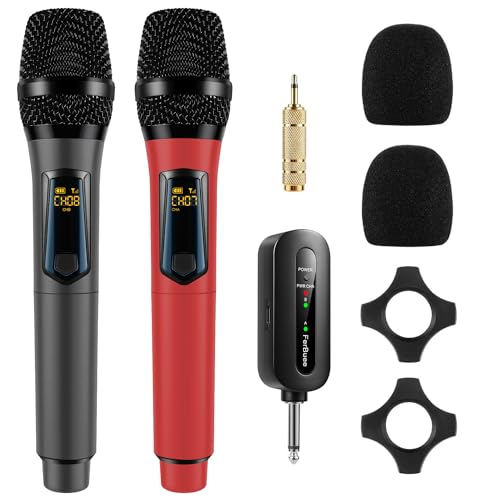 FerBuee UHF Wireless Microphone Dual Professional Cordless Dynamic Microphone Handheld Microphone System for Amplifier, PA System, Karaoke, Meeting, Party, Church, DJ, Wedding von FerBuee