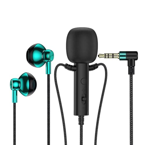 Feriany 3,5 mm in-Ear-Lavaliermikrofon mit Kopfhörer-Mini-Clip-Mikrofon für Karaoke, Live-Übertragung, Online-Unterricht, Gaming, Schwarz, Grün von Feriany