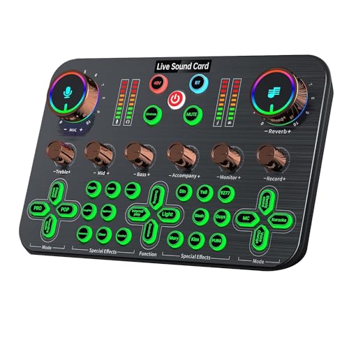 Feriany Gaming-Audio-Mixer, Streaming-Audio-Mixer, Audio-Interface-Soundkarte für Live-Streaming, Podcast-Aufnahme, PC, Gitarre, Einfache Installation, Einfach zu Bedienen von Feriany