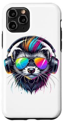 Hülle für iPhone 11 Pro Pop Art Frettchen Sonnenbrille Kopfhörer von Ferrets Ferret Lover Gifts