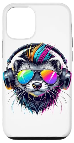 Hülle für iPhone 12/12 Pro Pop Art Frettchen Sonnenbrille Kopfhörer von Ferrets Ferret Lover Gifts