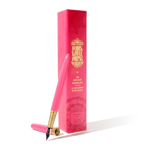 Ferris Wheel Press | Brush Fountain Pen | Piccadilly Pink | Full copper body | Brass grip with CNC etching | Brass nut on cap | Stainless Steel Nib | Medium von Ferris Wheel Press