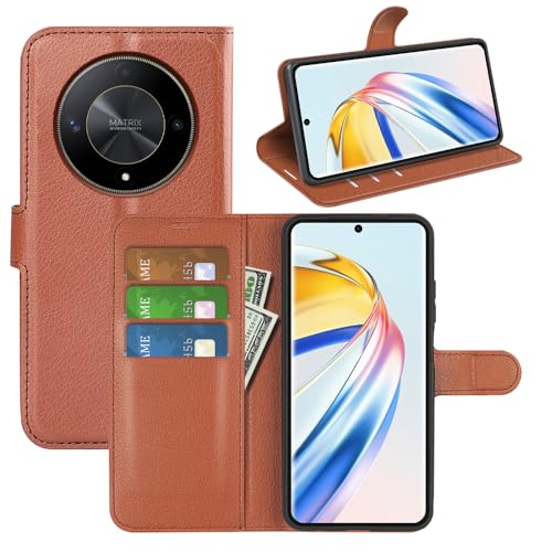 Fertuo Hülle für Honor Magic 6 Lite 5G, Handyhülle Leder Flip Case Tasche mit Standfunktion, Kartenfach, Magnetschnalle, Silikon Bumper Schutzhülle Cover für Honor Magic 6 Lite 5G, Braun von Fertuo