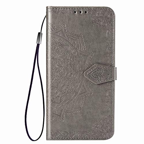 Fertuo Hülle für Huawei P Smart Z/Honor 9X, Handyhülle Leder Flip Case Tasche mit Kartenfach, Magnet und Standfunktion [Mandala] Schutzhülle Ledertasche für Huawei P Smart Z/Honor 9X, Grau von Fertuo