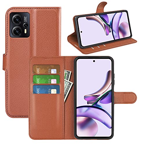 Fertuo Hülle für Motorola Moto G13 / G23, Handyhülle Leder Flip Case Tasche mit Standfunktion, Kartenfach, Magnetschnalle, Silikon Bumper Schutzhülle Cover für Motorola Moto G13 / G23, Braun von Fertuo