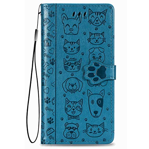 Fertuo Hülle für Samsung Galaxy A25 5G, Handyhülle Leder Flip Case Tasche mit Kartenfach, Magnet und Standfunktion [Katze Hund Muster] Schutzhülle Cover für Samsung Galaxy A25 5G, Blau von Fertuo