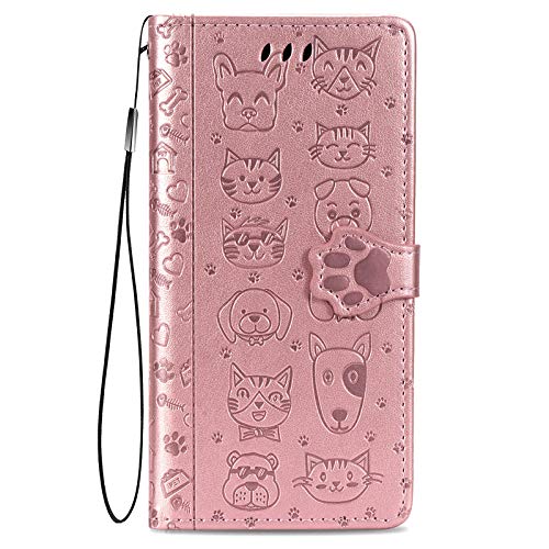 Fertuo Hülle für Samsung Galaxy A25 5G, Handyhülle Leder Flip Case Tasche mit Kartenfach, Magnet und Standfunktion [Katze Hund Muster] Schutzhülle Cover für Samsung Galaxy A25 5G, Rosegold von Fertuo