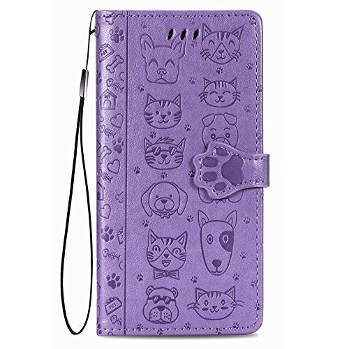 Fertuo Hülle für Xiaomi Poco X7 Pro 5G, Handyhülle Leder Flip Case Tasche mit Kartenfach, Magnet und Standfunktion [Katze Hund Muster] Schutzhülle Cover für Xiaomi Poco X7 Pro 5G, Lila von Fertuo