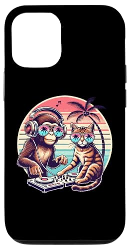 Hülle für iPhone 15 Affe und Katze DJ Musik Kopfhörer Sonnenbrille Musikfestival von Festival Shirt Herren Rock Monkey