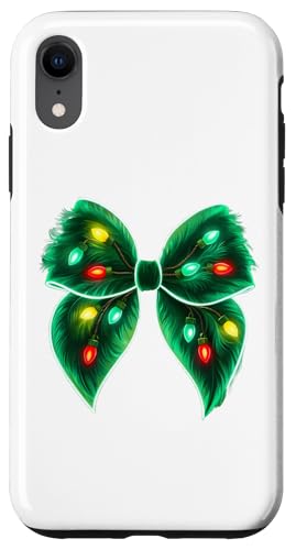 Hülle für iPhone XR Helle festliche Weihnachtsbeleuchtung und grüne Kokettschleife von Festive Charm Green Coquette Bow