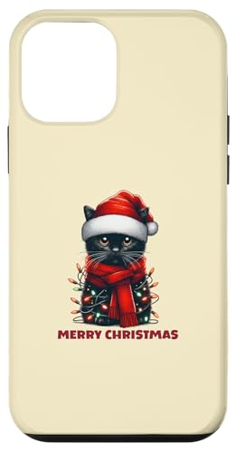 Hülle für iPhone 12 mini Niedliche schwarze Katze Weihnachtsbeleuchtung von Festive Feline Designs