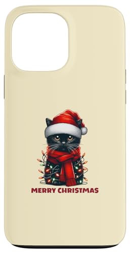 Hülle für iPhone 13 Pro Max Niedliche schwarze Katze Weihnachtsbeleuchtung von Festive Feline Designs