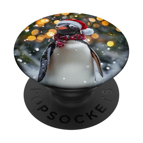 Niedlicher Pinguin in festlicher, verschneiter PopSockets Klebender PopGrip von Festive Holiday Pavilion & Curations