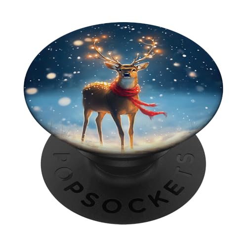 Niedliches Rentier in verschneiter Weihnachtsszene PopSockets Klebender PopGrip von Festive Holiday Pavilion & Curations