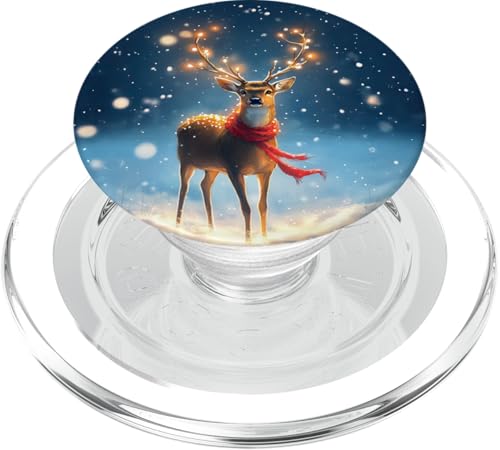 Niedliches Rentier in verschneiter Weihnachtsszene PopSockets PopGrip für MagSafe von Festive Holiday Pavilion & Curations