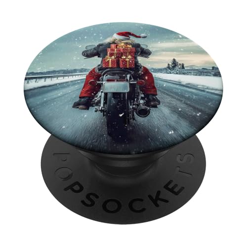 Weihnachtsmann fährt Motorrad mit Geschenken im Schnee PopSockets Klebender PopGrip von Festive Holiday Pavilion & Curations