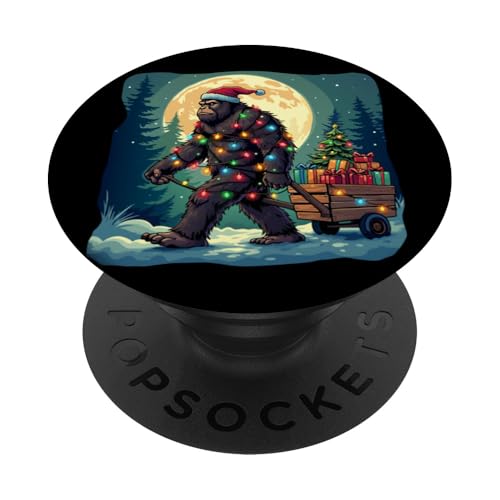 Bigfoot Weihnachtsmann Weihnachtsbaum Lichter Sasquatch Xmas Männer Frauen PopSockets Klebender PopGrip von Festive Sasquatch Spirit Bigfoot’s Gift Wagon xmas