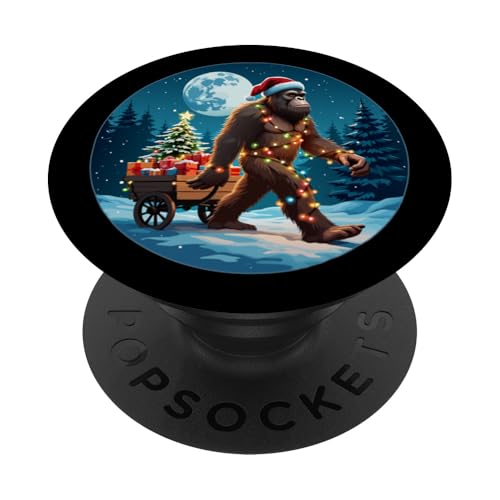 Bigfoot Weihnachtsmann Weihnachtsbaum Lichter Xmas Sasquatch Lovers PopSockets Klebender PopGrip von Festive Sasquatch Spirit Bigfoot’s Gift Wagon xmas