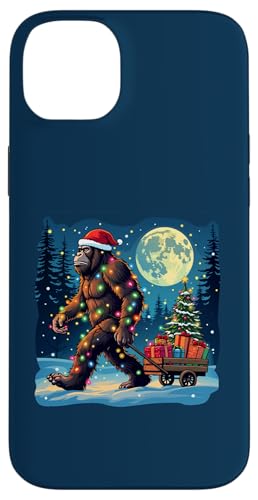 Hülle für iPhone 14 Plus bigfoot Weihnachtsmannmütze Weihnachtsbaum Lichter Xmas Sasquatch Pjs von Festive Sasquatch Spirit Bigfoot’s Gift Wagon xmas