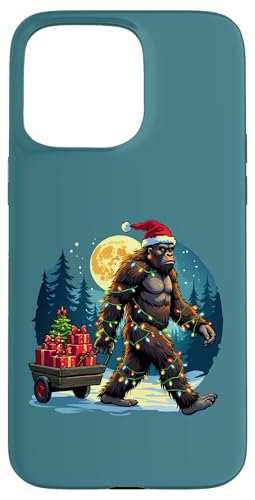 Hülle für iPhone 15 Pro Max bigfoot Weihnachtsmannmütze Weihnachtsbaum Lichter Xmas Sasquatch Liebhaber von Festive Sasquatch Spirit Bigfoot’s Gift Wagon xmas