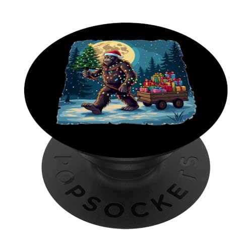 bigfoot Weihnachtsmannmütze Weihnachtsbaum Lichter Xmas Sasquatch Liebhaber PopSockets Klebender PopGrip von Festive Sasquatch Spirit Bigfoot’s Gift Wagon xmas