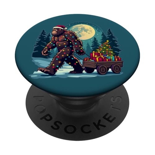 bigfoot Weihnachtsmannmütze Weihnachtsbaum Lichter Xmas Sasquatch Pjs PopSockets Klebender PopGrip von Festive Sasquatch Spirit Bigfoot’s Gift Wagon xmas