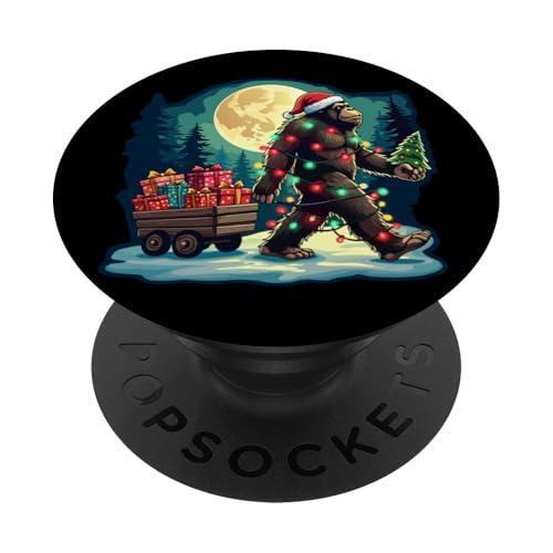 bigfoot Weihnachtsmannmütze Weihnachtsbaum Lichter Xmas Sasquatch Pjs PopSockets Klebender PopGrip von Festive Sasquatch Spirit Bigfoot’s Gift Wagon xmas