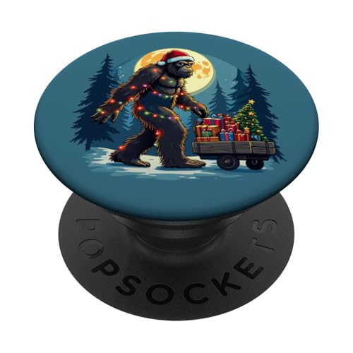 bigfoot Weihnachtsmannmütze Weihnachtsbaum Lichter Xmas Sasquatch Pjs PopSockets Klebender PopGrip von Festive Sasquatch Spirit Bigfoot’s Gift Wagon xmas