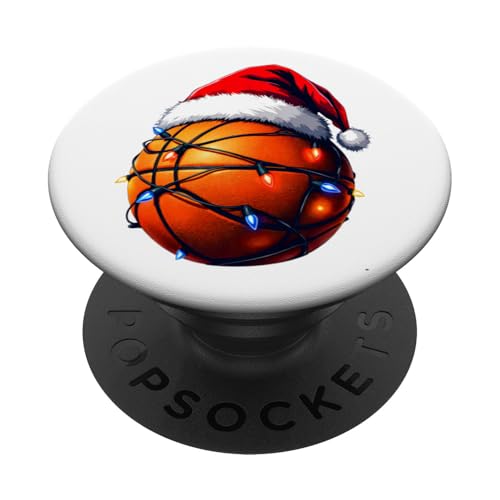 Lustiges Weihnachts-Basketball Design mit Lichterkette PopSockets Klebender PopGrip von Festliche Basketballspieler Sportgeschenke