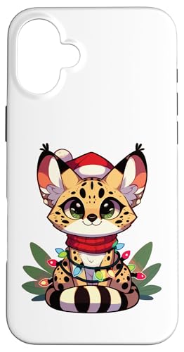 Hülle für iPhone 16 Plus Weihnachten Lichterkette Serval Katze von Festliche Lieblingstiere im Weihnachtslook