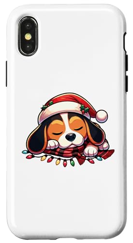 Hülle für iPhone X/XS Weihnachtsmütze Weihnachten Lichterkette Beagle von Festliche Lieblingstiere im Weihnachtslook