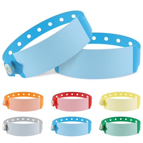 100 Stück Vinyl-Armbänder, Krankenhaus-Identifikationsbänder, wasserdicht, verstellbar, medizinisches Armband, Einweg-Druckknopf-Armband für Krankenhaus (Farbe: Blau) von Feteband