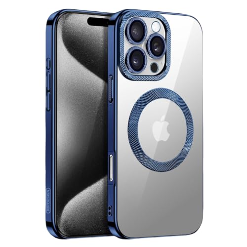 FeylWezm Schutzhülle für iPhone 16 Pro Max/16 Pro/16 Plus/16, kompatibel mit Magsafe Vollkamera-Objektivschutz, luxuriös, galvanisiert, Spiegelkante, kristallklare magnetische Hülle, Blau, 16 von FeylWezm