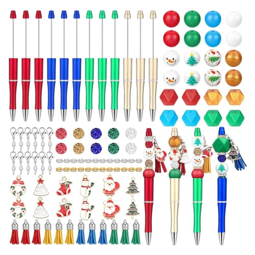 Fhkpsqkcn Weihnachts-Stift-Kollektion, schöne einziehbare Stifte, bunte Kugelschreiber, Schlüsselanhänger, für Schule und Büro, 12-teiliges Set von Fhkpsqkcn