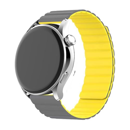 FiiMoo Ersatzarmband Kompatibel mit Huawei Watch 4/Watch 4 Pro/Watch 3/Watch 3 Pro/Watch GT 4 46mm/Watch GT 3 46mm Armband, 22mm Magnetisch Uhrenarmband, [Verstellbare] Ersatz Magnetbänder-Grau+Gelb von FiiMoo