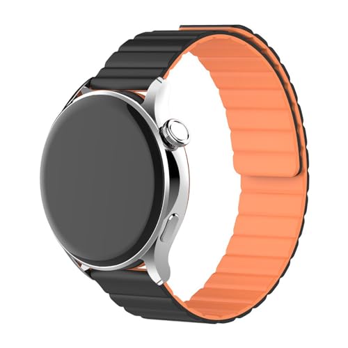 FiiMoo Ersatzarmband Kompatibel mit Huawei Watch 4/Watch 4 Pro/Watch 3 Pro/Watch GT 4 46mm/Watch GT 3 46mm Armband, 22mm Magnetisch Uhrenarmband, Verstellbare Ersatz Magnetbänder-Schwarz + Orange von FiiMoo