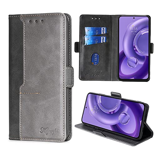 FiiMoo Handyhülle Kompatibel mit Motorola Edge 30 Neo, Leder Schutzhülle, Tasche, [Kartenfach] [Magnetverschluss] [Aufstellfunktion] Premium PU Leder Tasche Flip Wallet Case Schutzhülle Hülle-Grau von FiiMoo