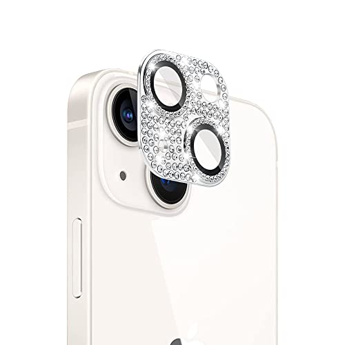 FiiMoo Kompatibel mit iPhone 14/iPhone 14 Plus Kameraschutz, Kamera Linse Schutzfolie, Kamera Displayschutzfolie, Diamant Kamera Objektivschutz Dekorationen Aufkleber Linse Protector Cover-Silber von FiiMoo