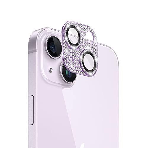 FiiMoo Kompatibel mit iPhone 14/iPhone 14 Plus Kameraschutz, Kamera Linse Schutzfolie, Kamera Displayschutzfolie, Diamant Kamera Objektivschutz Dekorationen Aufkleber Linse Protector Cover-Violett von FiiMoo