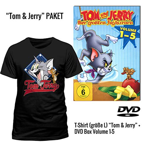 Tom & Jerry - Ihre größten Jagdszenen Vol. 1-5 DVD + Tom & Jerry T-Shirt Schwarz (Grösse L) von FilmFan Entertainment