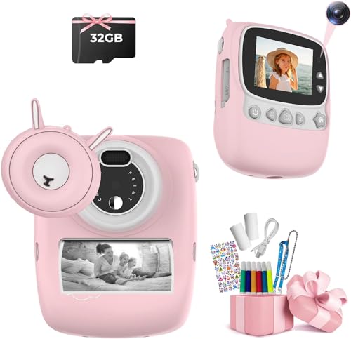 Fine Life Pro Kinderkamera, 48M Kinder Erleuchtungskamera mit 32GB SD-Karte, Spielzeug mit 3.0”Bildschirm 1080P HD Anti-Drop Digitalkamera für Jungen Mädchen (Rosa) von Fine Life Pro