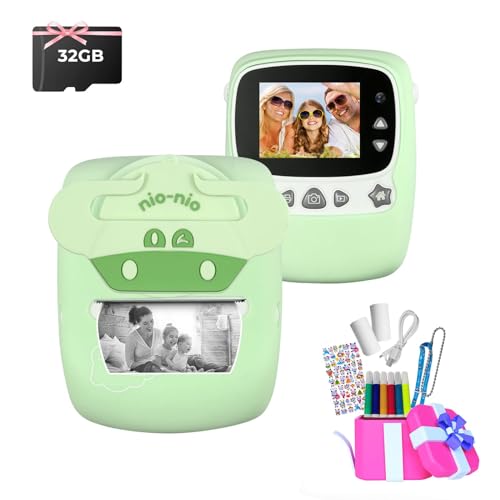 Fine Life Pro kinderkamera, 30MP 1080P 2,4 Zoll Bildschirm Sofortbildkamera Kinder mit Druckpapier & 32GB Karte, Kinder Kamera mit Farbigen Stiften Geschenk für kinderspielzeug ab 3 Jahre (Grün) von Fine Life Pro