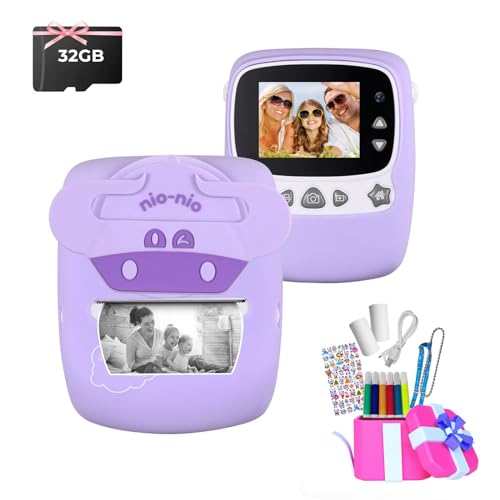 Fine Life Pro kinderkamera, 30MP 1080P 2,4 Zoll Bildschirm Sofortbildkamera Kinder mit Druckpapier & 32GB Karte, Kinder Kamera mit Farbigen Stiften Geschenk für kinderspielzeug ab 3 Jahre (Lila) von Fine Life Pro